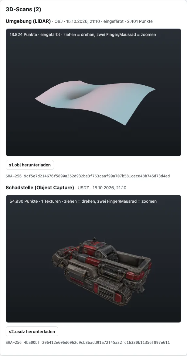 3D-Ansicht eines Scans im Portal
